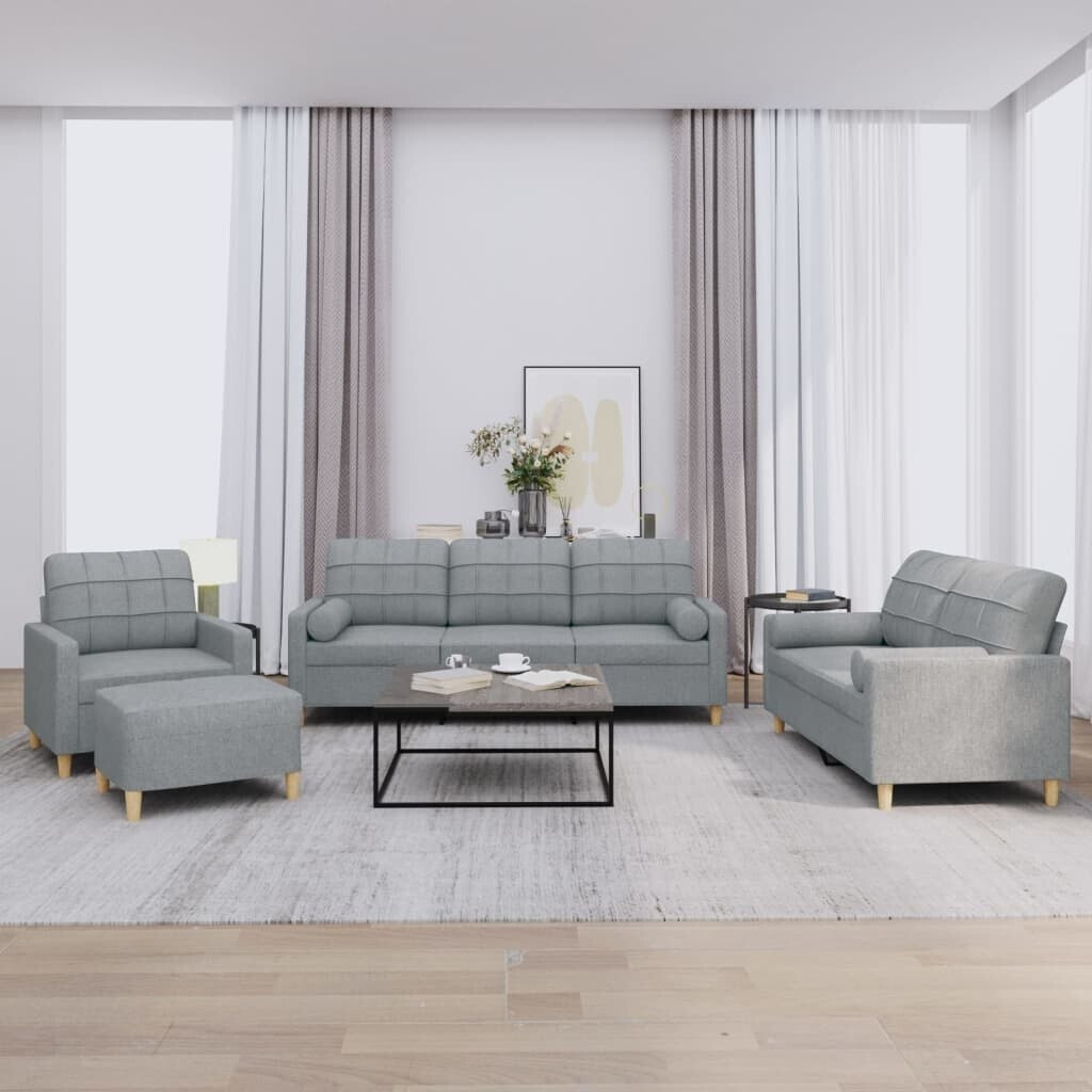 vidaXL 4 pcs. Sofa set with cushions light gray fabric (3201266)