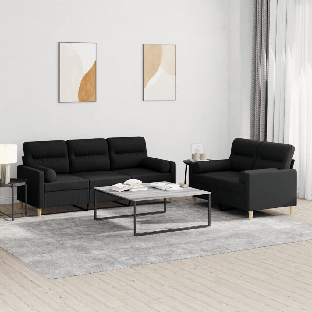 vidaXL 2 pcs. Sofa set with cushions black fabric (3201620)
