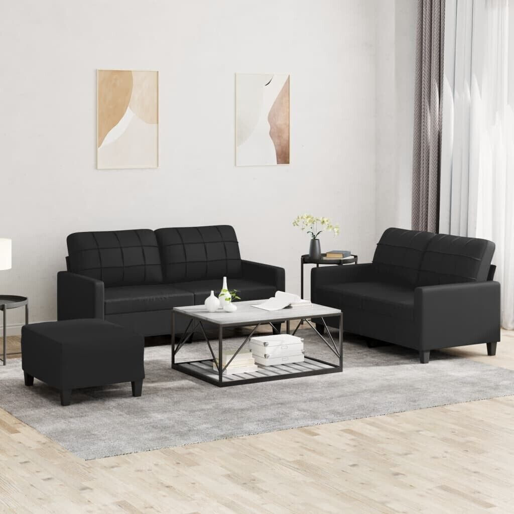 vidaXL 3 pcs. Sofa set with cushions black faux leather (3201363)