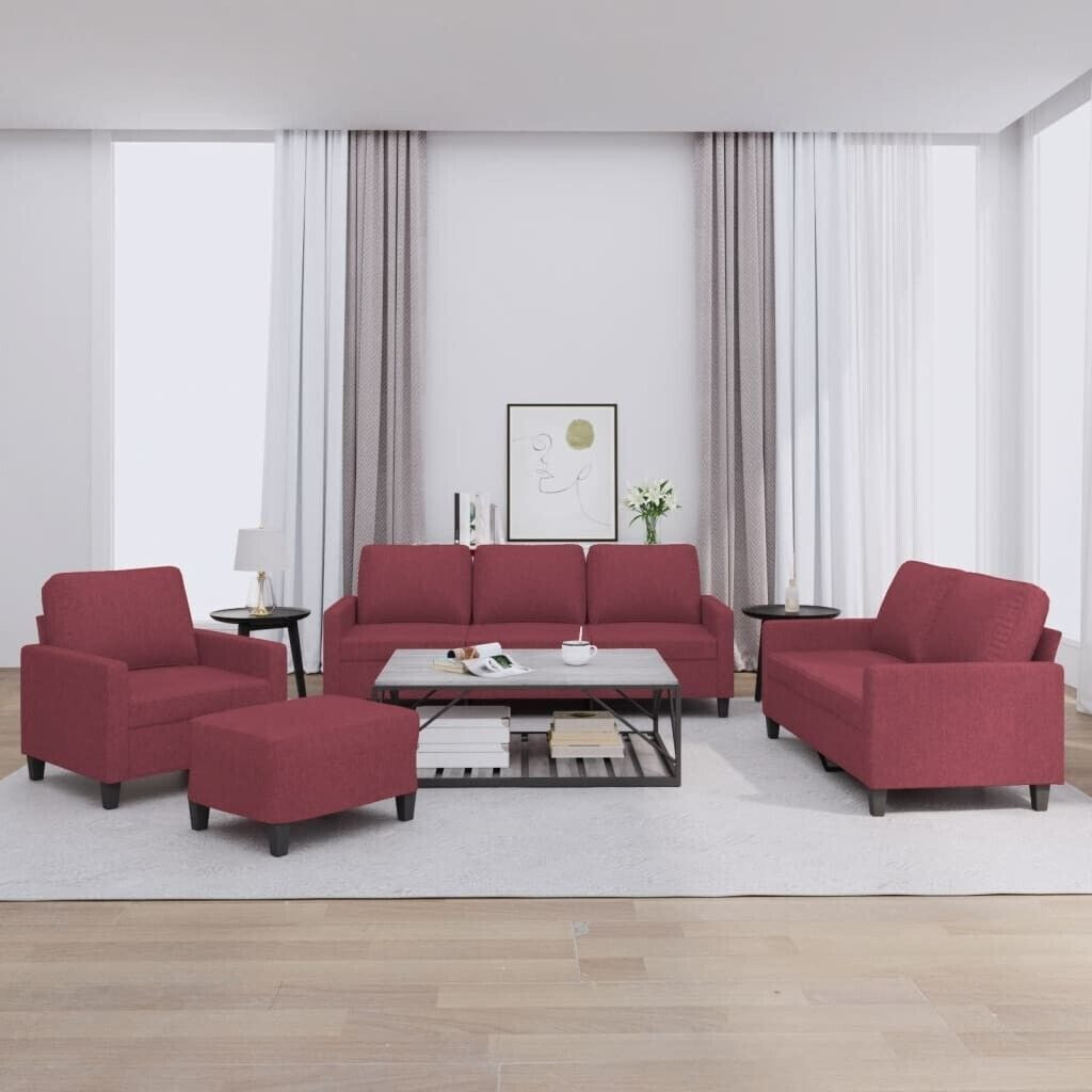 vidaXL 4 pcs. Sofa set with cushions wine red fabric (3201442)
