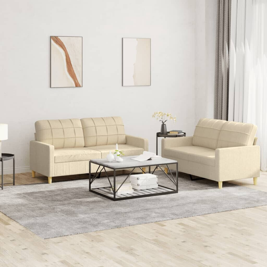 vidaXL 2 pcs. Sofa set with cushions cream fabric (3201276)