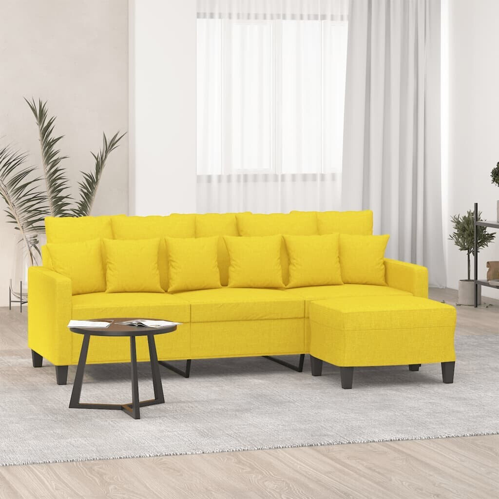 vidaXL 3-seater sofa with stool light yellow 180 cm fabric (3201094)