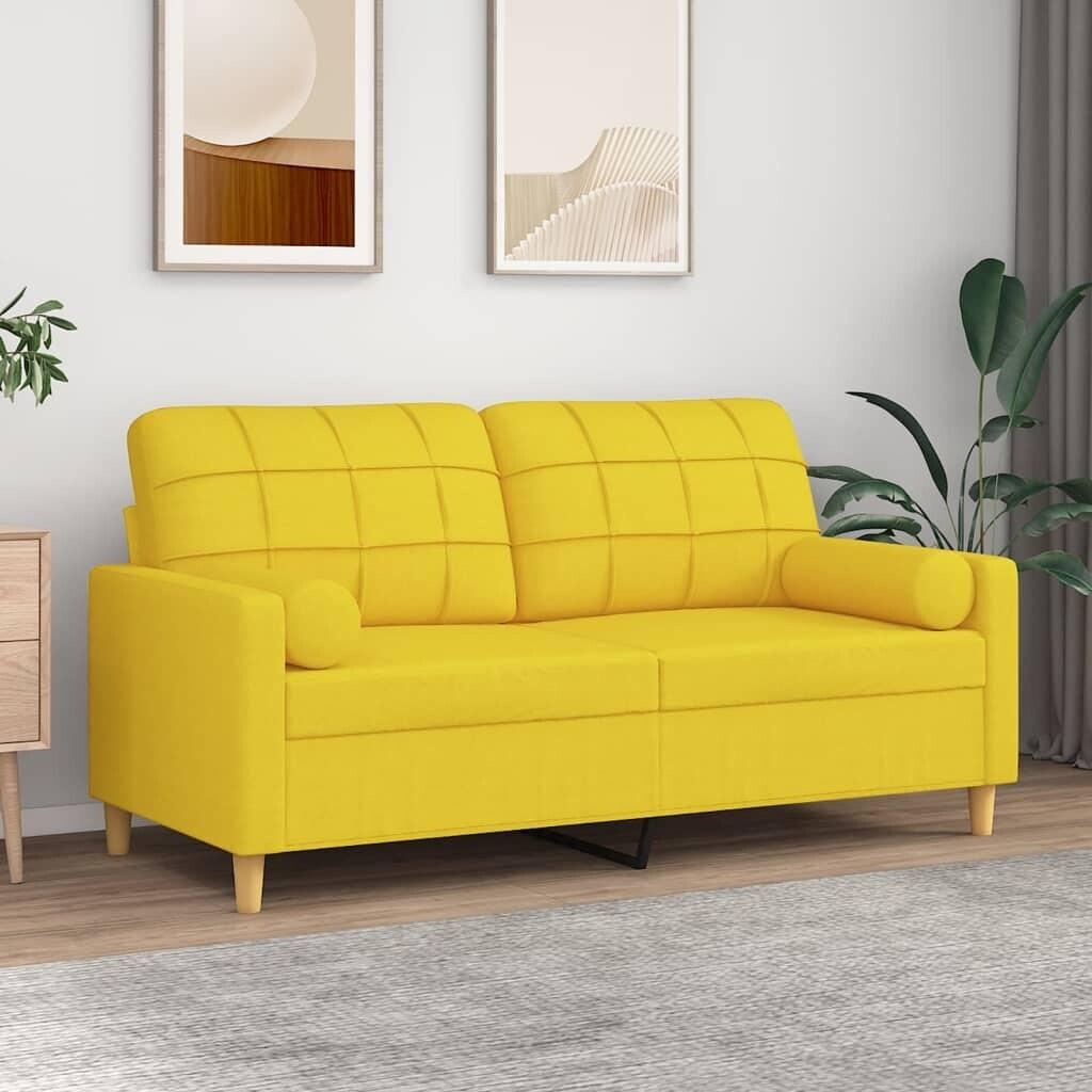 vidaXL 2-seater sofa with decorative cushions light yellow 140 cm fabric (3200787)