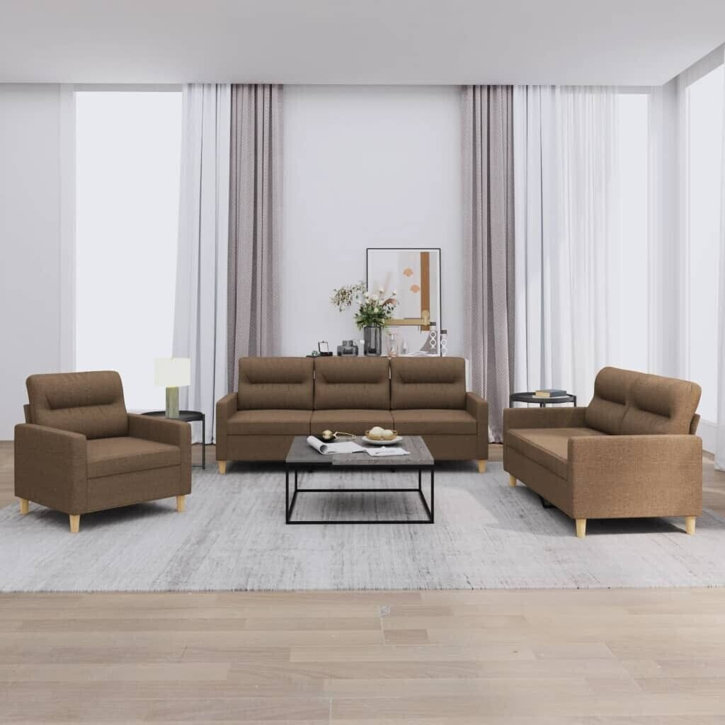 vidaXL 3 pcs. Sofa set with cushions brown fabric (3201539)