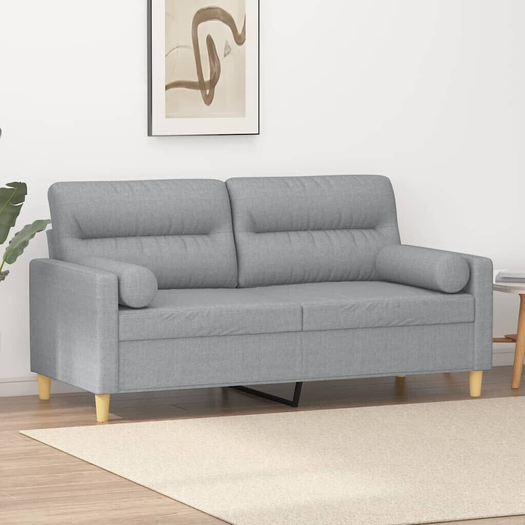 vidaXL 2-seater sofa with decorative cushions light gray 140 cm fabric (3200821)