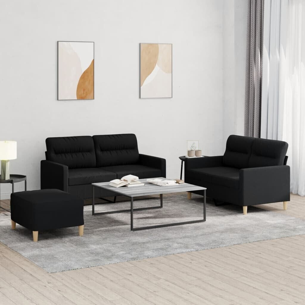 vidaXL 3 pcs. Sofa set with cushions black fabric (3201580)