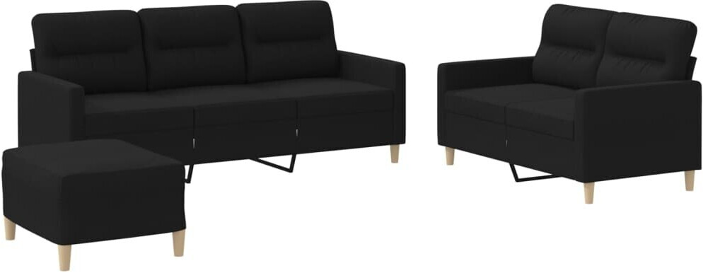 vidaXL 3 pcs. Sofa set with cushions black fabric (3201612)