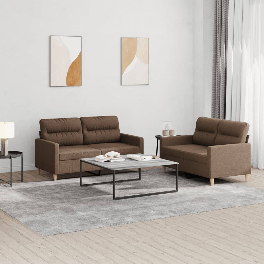 vidaXL 2 pcs. Sofa set with cushions brown fabric (3201571)