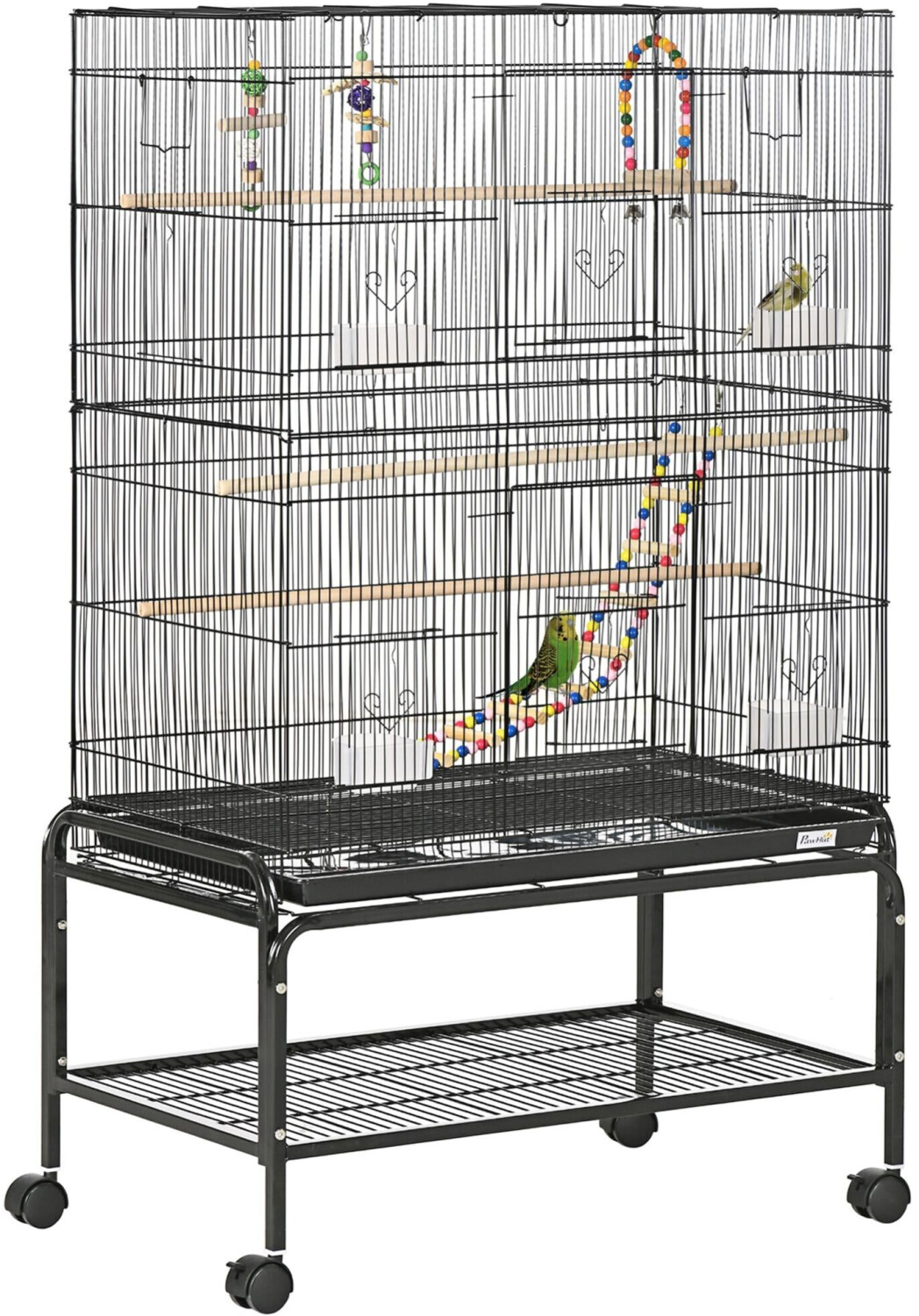 Cage à oiseaux sur roulettes - étagère, 2 portes, 8 trappes