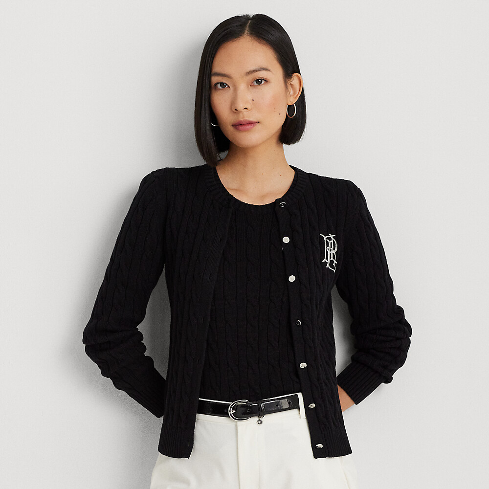 Ralph Lauren Cotton cardigan with cable pattern black (658619)