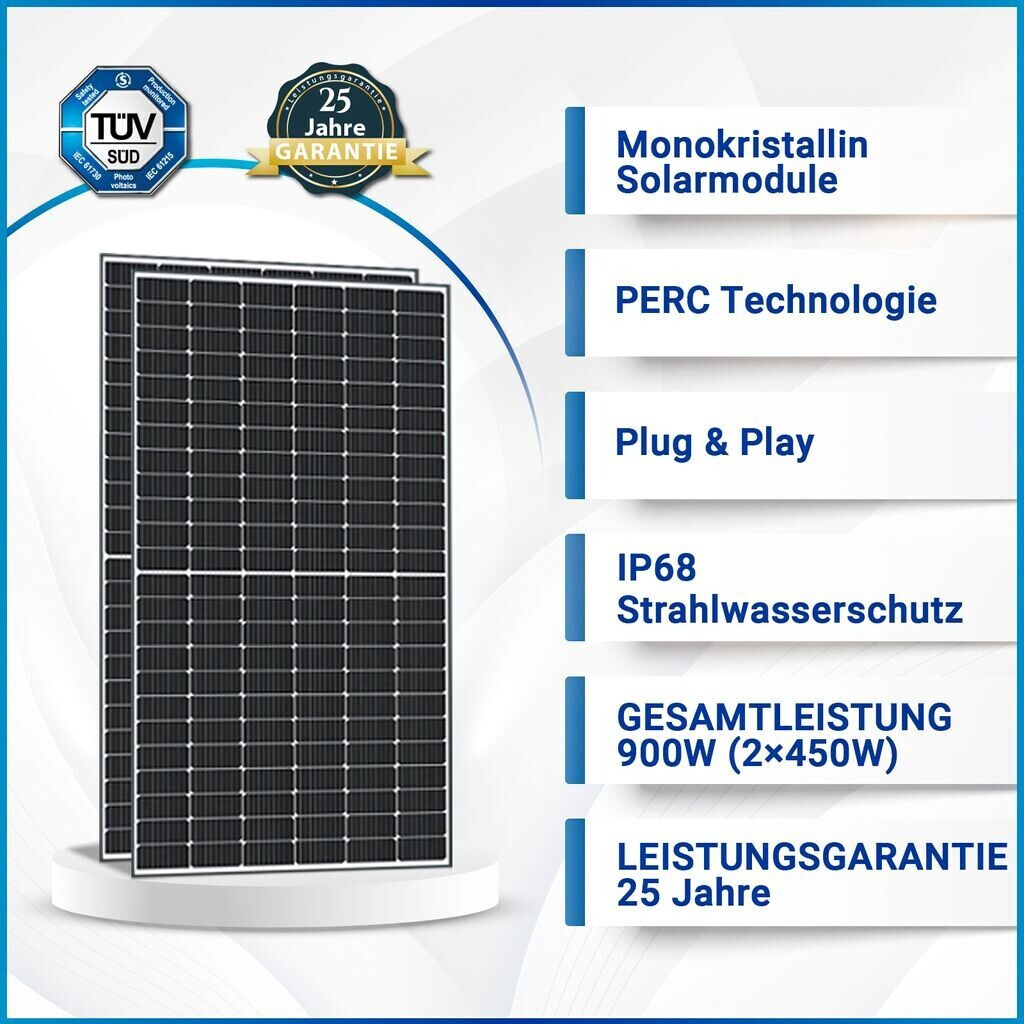 Epp Solar EPP Solar Balkonkraftwerk 900/800W 2 x 450Wp, NEP BDM-800, Schuko ...