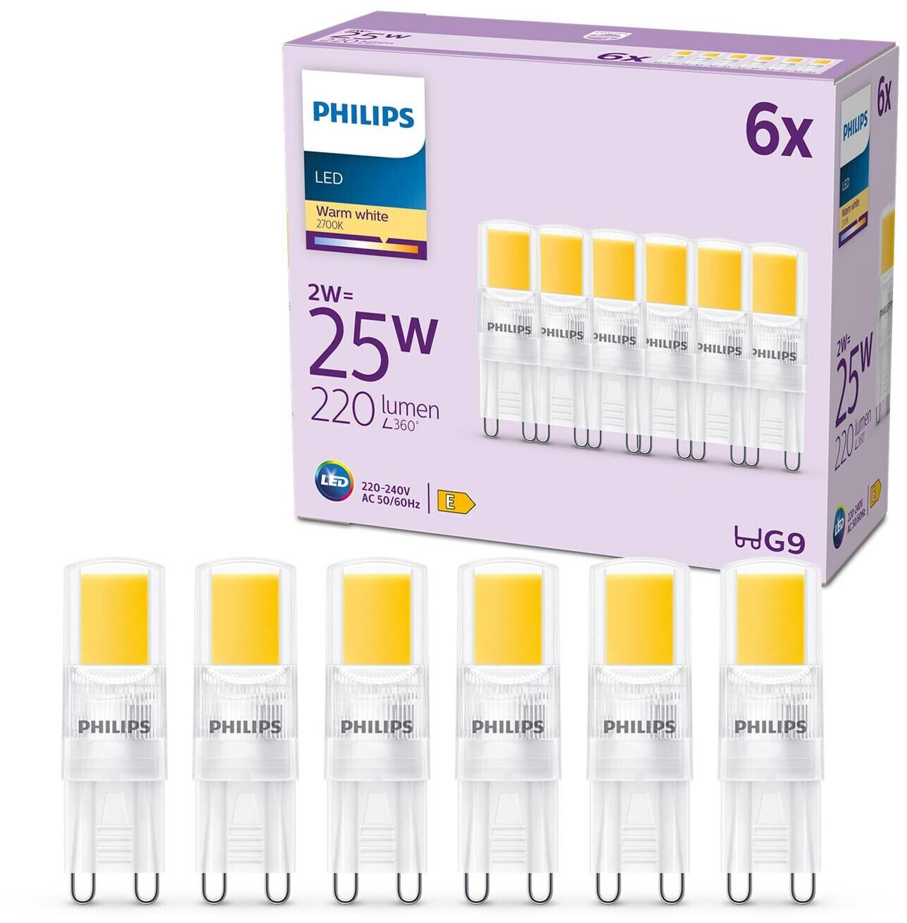 Philips LED lamp G9 2W 220lm 2,700K clear 6 series E