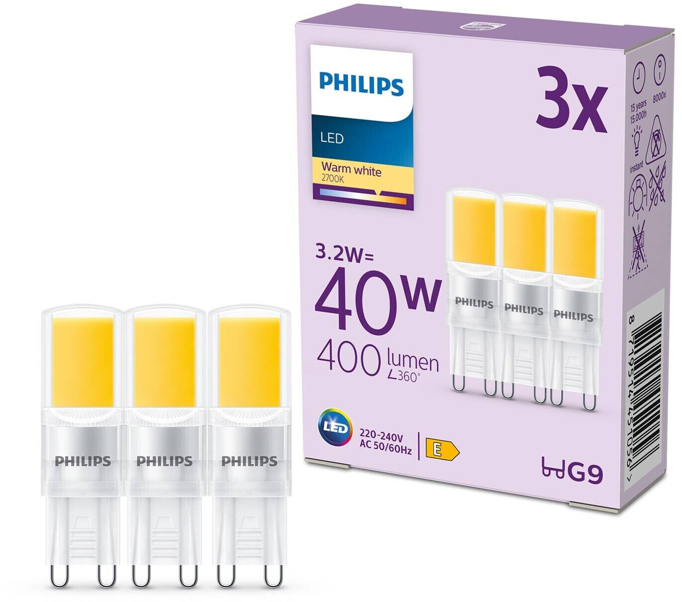 Philips LED lamp G9 3.2W 400lm 2,700K clear 3 series E