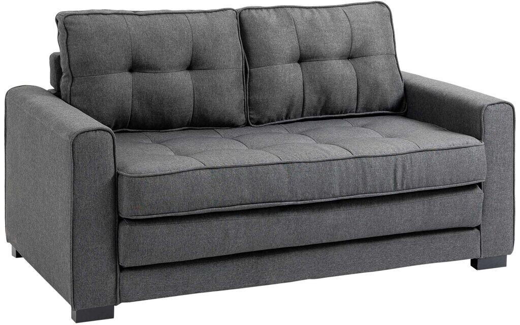 HomCom Sofa bed folding sofa 2-seater linen touch rubber wood gray 147.5 x 75 x 85 cm
