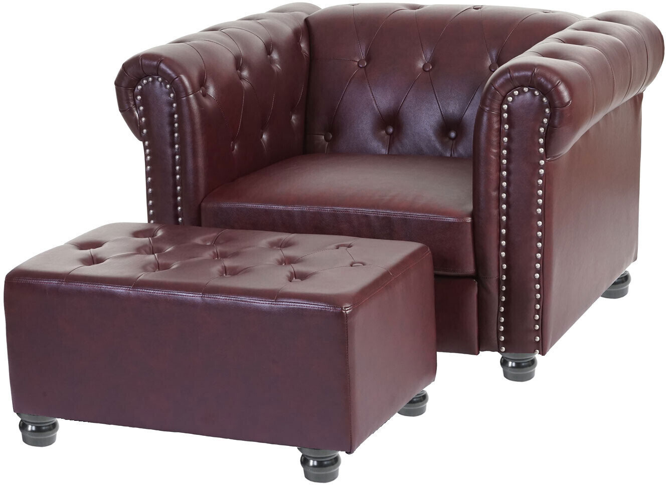 Mendler Chesterfield luxury with ottoman red-brown