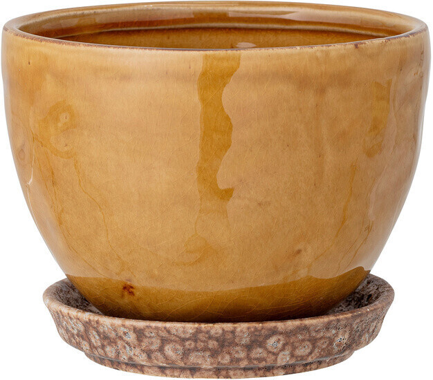Bloomingville Limone Blumentopf Aus Steingut – Handbemalt, Gelb, 16,5x16 Cm