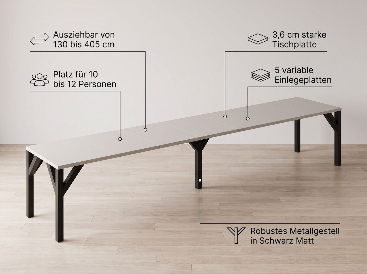 Endo-Möbel XXL-Esstisch Dunaj 130/405x130 cm Eiche/stirling ab 759,90 € (Oktober 2026)