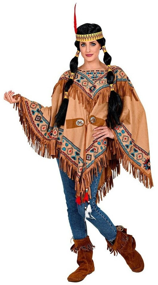 Vegaoo Indianerin Damenkostüm – Braun-blaues Kleid Mit Schürze & Stirnband
