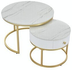 Merax 3-piece coffee table set Ø 70/50x48x43,5 cm white