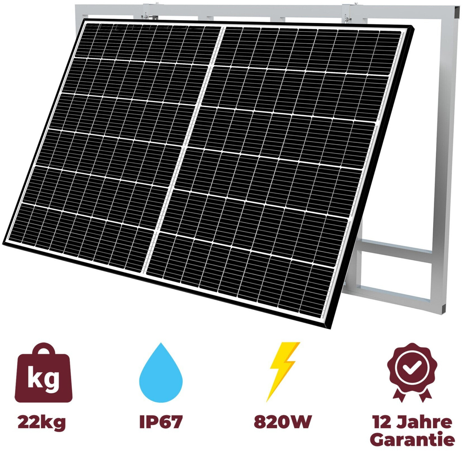 Produktbild von Balkonkraftwerk Komplettset 820W/800W – 2x 410W Module + Eway 800W Wechselrichter Mit WiFi, Schukokabel 5m