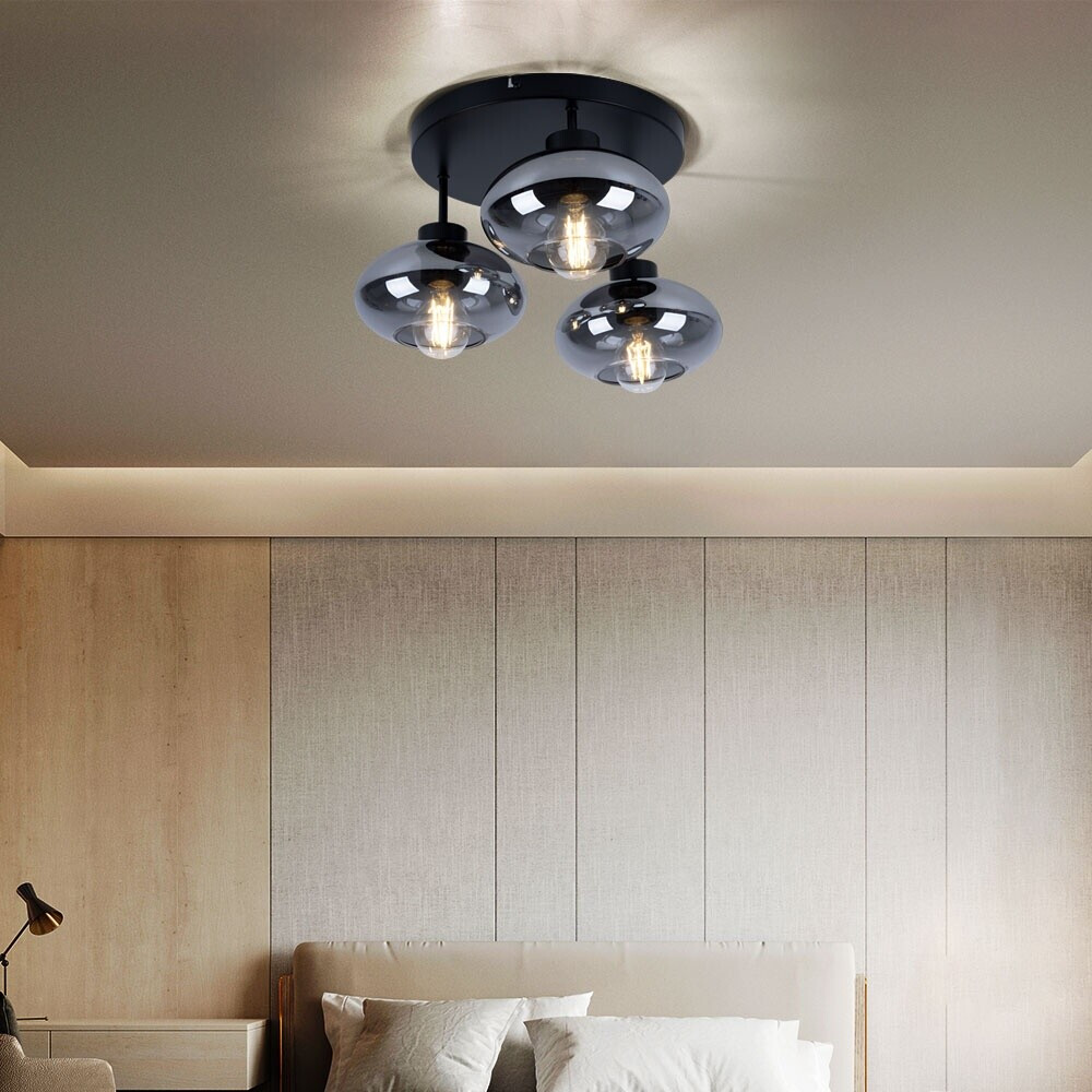 Globo Deckenleuchte Schwarz Metall Glas 24 cm (4558454202