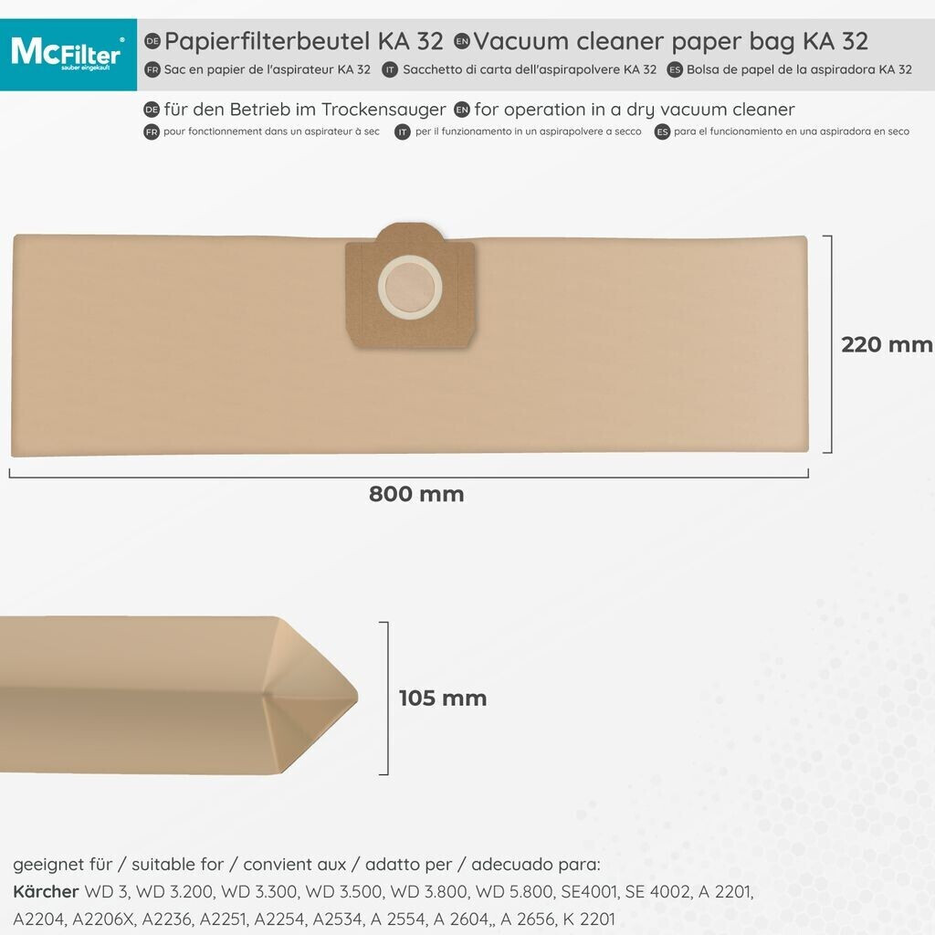 Confezione Da 20 Sacchetti Per Aspirapolvere Per Karcher 6959 1300 Wd3 Sacchetti Filtro In Carta Per Karcher 6959 1300 Wd3wd3pmv3a2204a2204a2534se 4001se 4002 90064876 - Foto 3