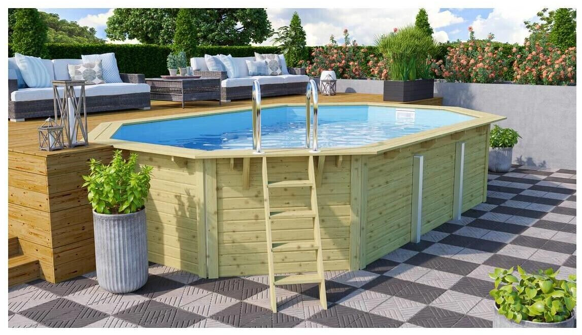 TrendPool HolzPool 610x400x124cm achteckig Langform Sandfilter blau