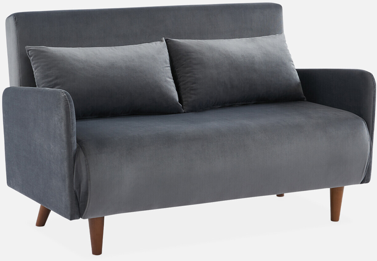sweeek 2-seater single sofa velvet Panam sleep function Scandinavian dark gray