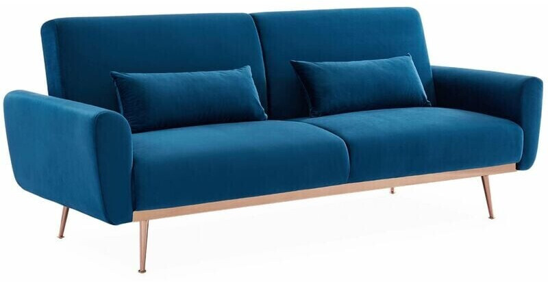 sweeek Design sofa extendable velvet - Oskar - 2 - 3 seater Scandinavian style rose gold/petrol blue