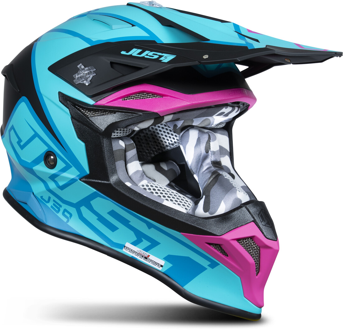 Photos - Motorcycle Helmet Just1 Just1racing  J39 Thurster Black/Blue Petrol/Fuchsia 