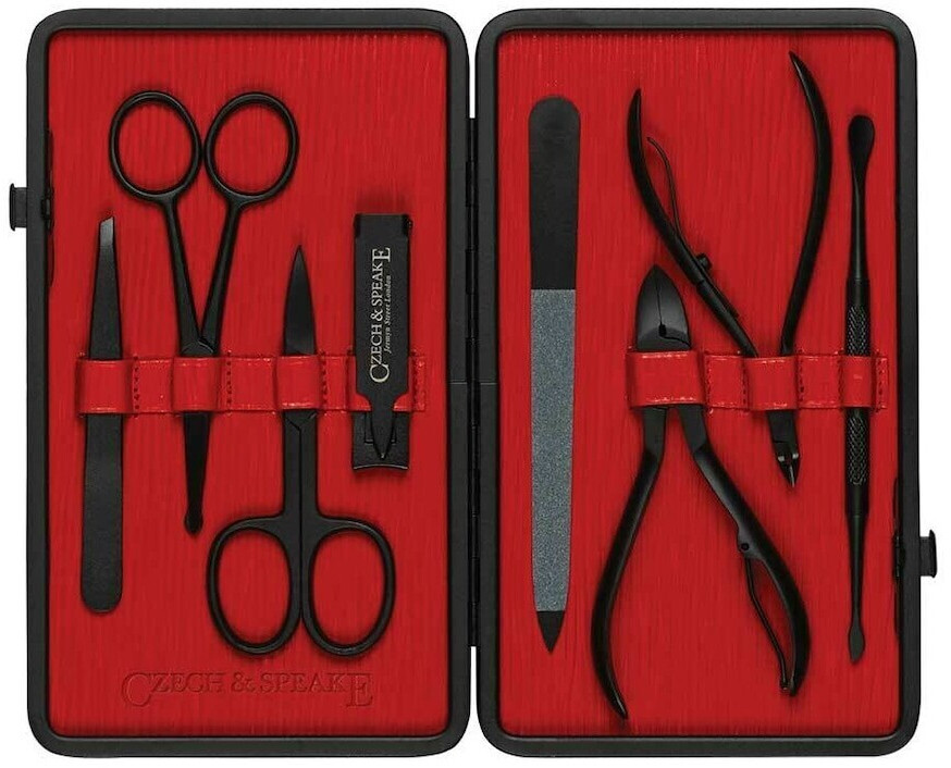 Czech & Speake Leather-Bound Manicure Set black/red