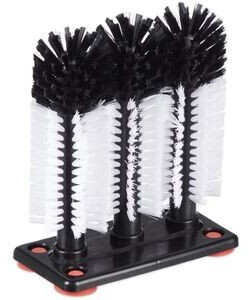 Relaxdays Dishwashing brush, glass brush with 3 brushes, for sinks, plastic, 18cm, black and white