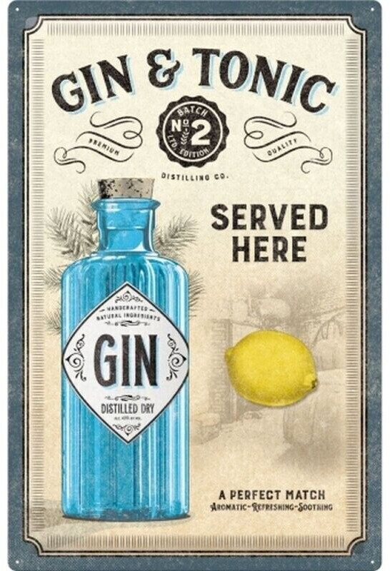 Nostalgic Art Open Bar Gin & Tonic Served Here 40x60cm