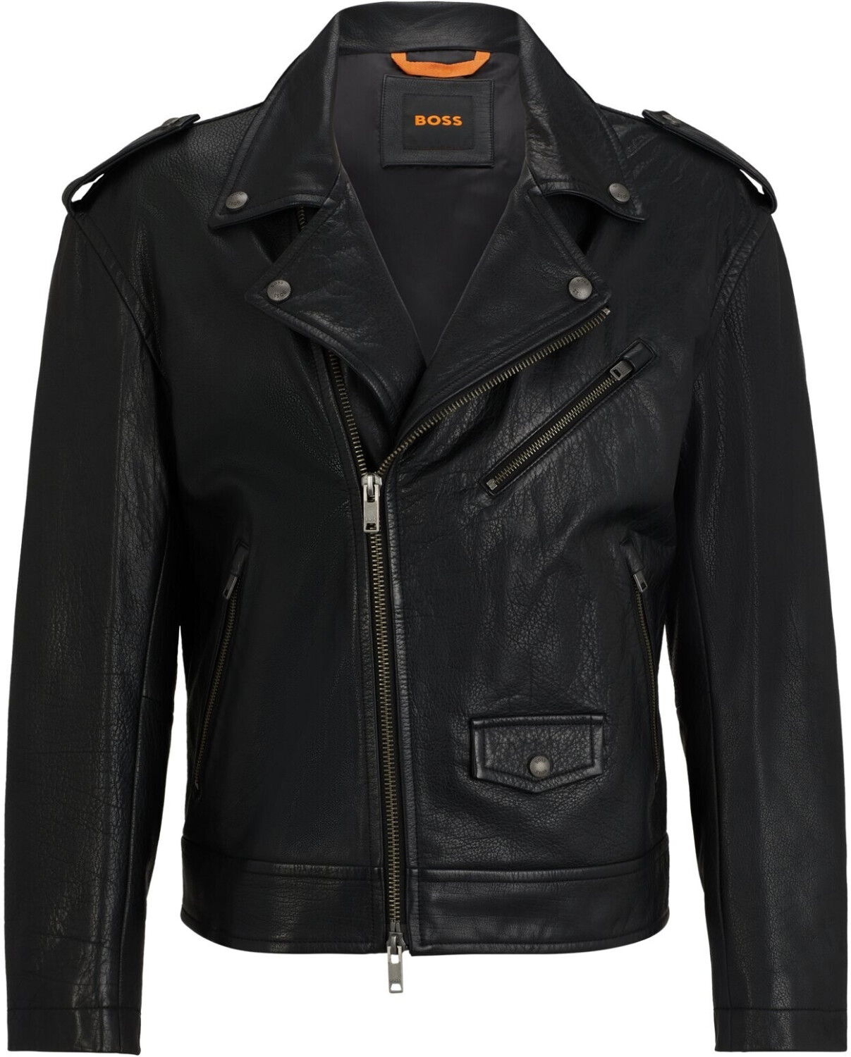 Hugo Boss Regular-Fit Jacke aus Leder mit Logo-Druckknöpfen  