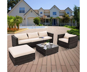 Costway Lounge Sitzgarnitur inkl. 2 Sets Kissenbezüge Rattan braun
