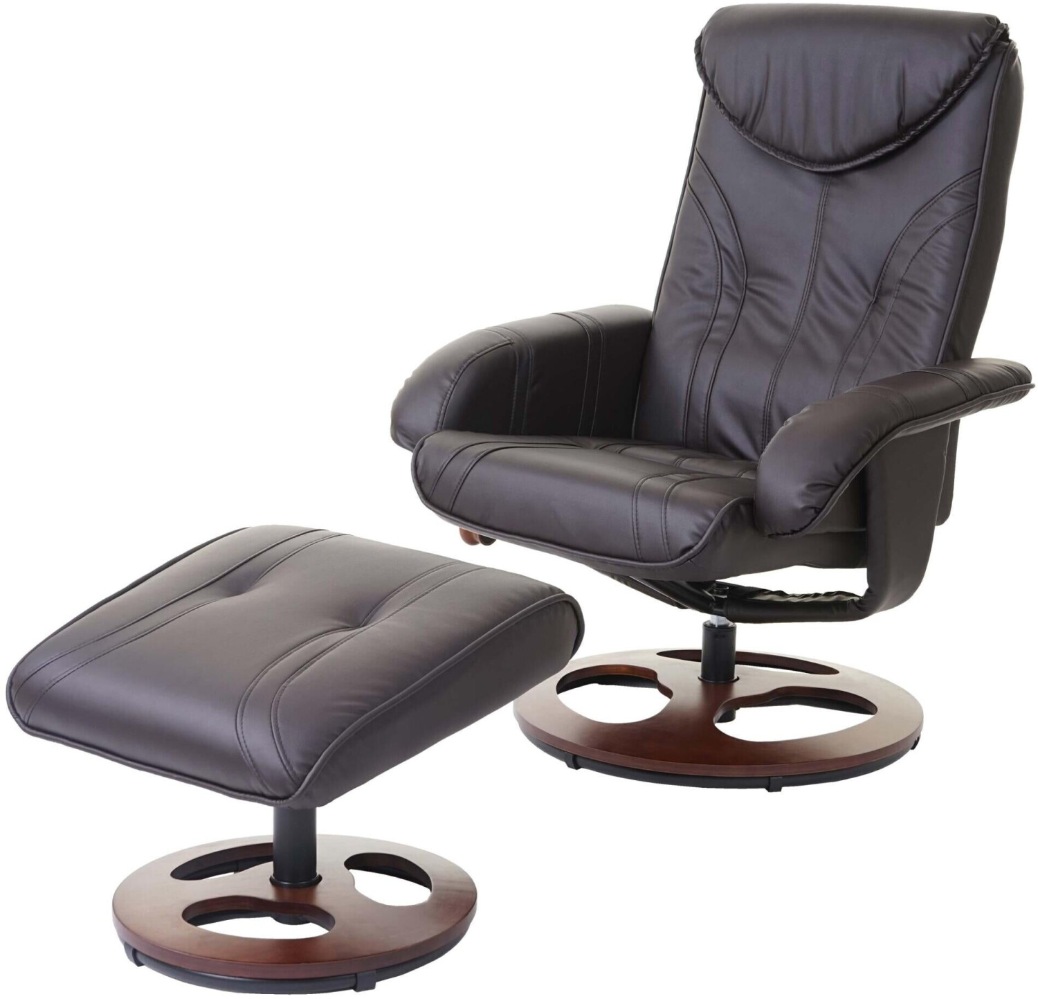 Mendler Relaxation chair HWC-C46 TV chair with stool faux leather brown (52658)
