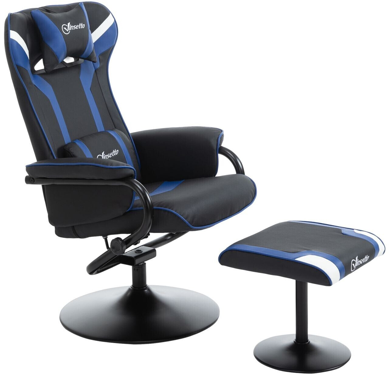 Vinsetto Relaxation chair with stool upholstery in game style, tiltable 130° 67x82.5x103 cm dark blue + black (833-886V70BU)