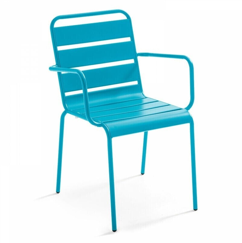Oviala Chaise de jardin en métal avec accoudoirs Palavas bleu