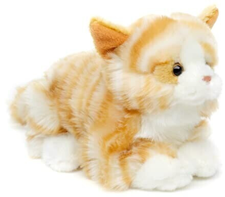UNI-TOYS Cat with voice, lying 20 cm brown/white