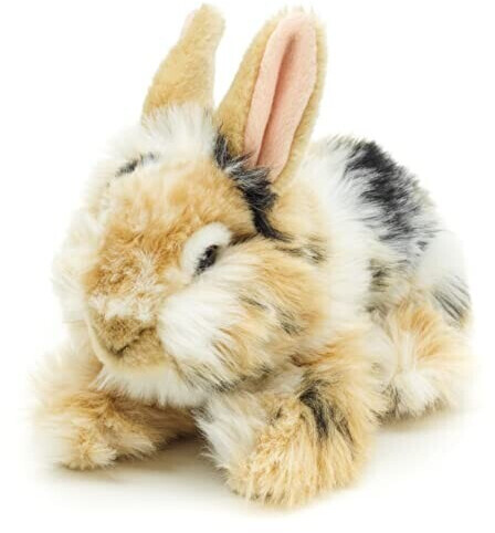 UNI-TOYS Lion head rabbit with erect ears lying 23 cm black/brown/white pied