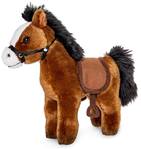 UNI-TOYS Horse with saddle and stirrups, standing 23 cm brown