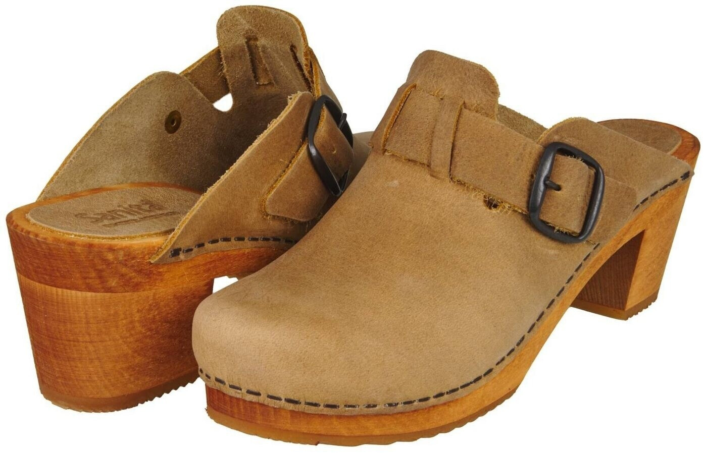 Sanita Malulo Clog handmade leather wooden clogs for women adjustable strap light brown