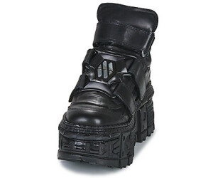New Rock 106-S1 Unisex Metallic Black Leather Biker Boots - Gothic Punk Style, Square Toe