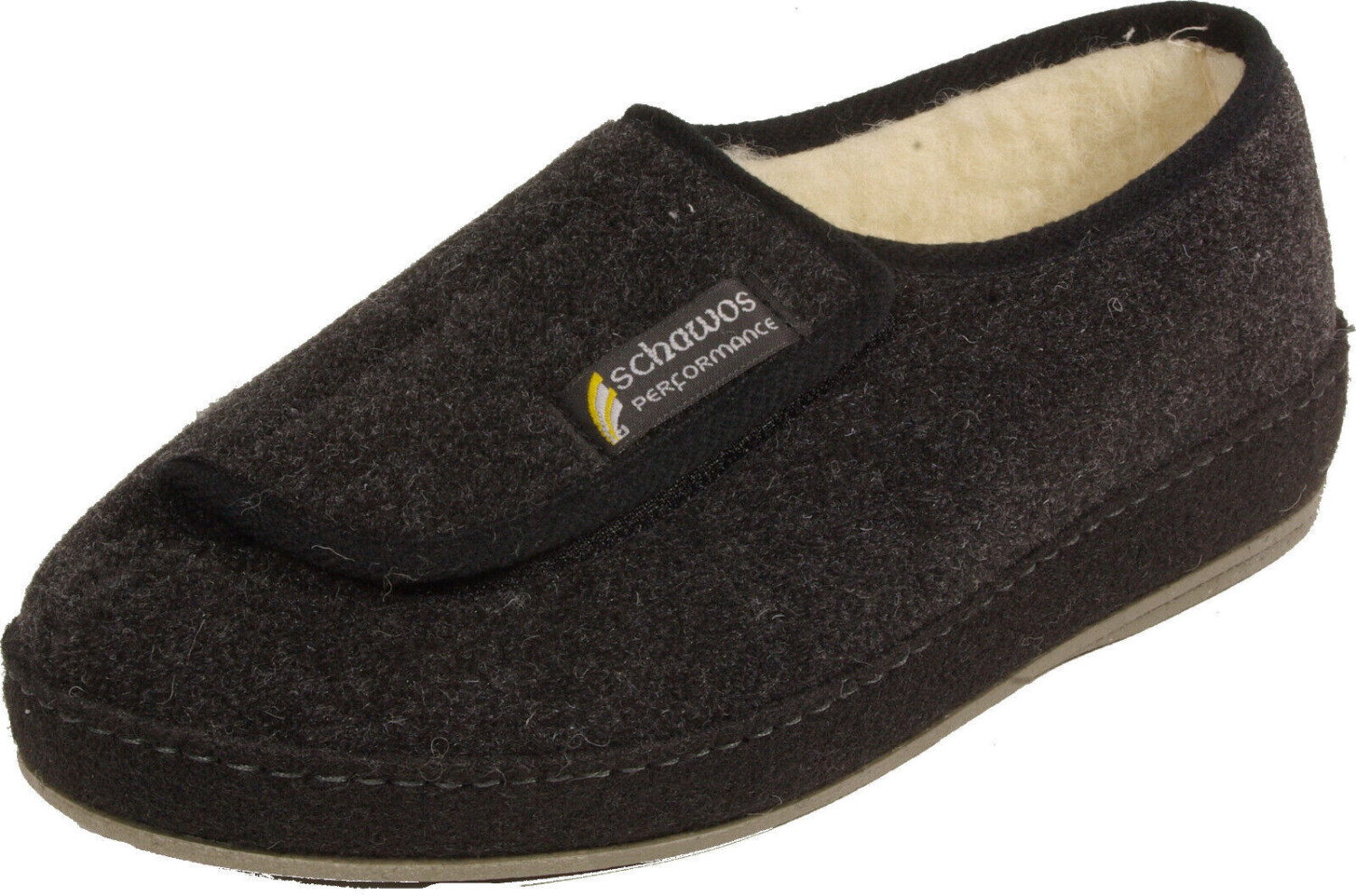 Schawos Warm felt slippers black velcro