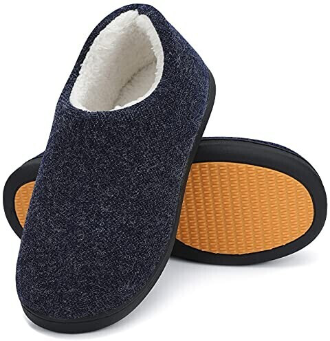 Mishansha Plush Slippers Men Memory Foam Slippers Warm Indoor Winter Shoes Blue
