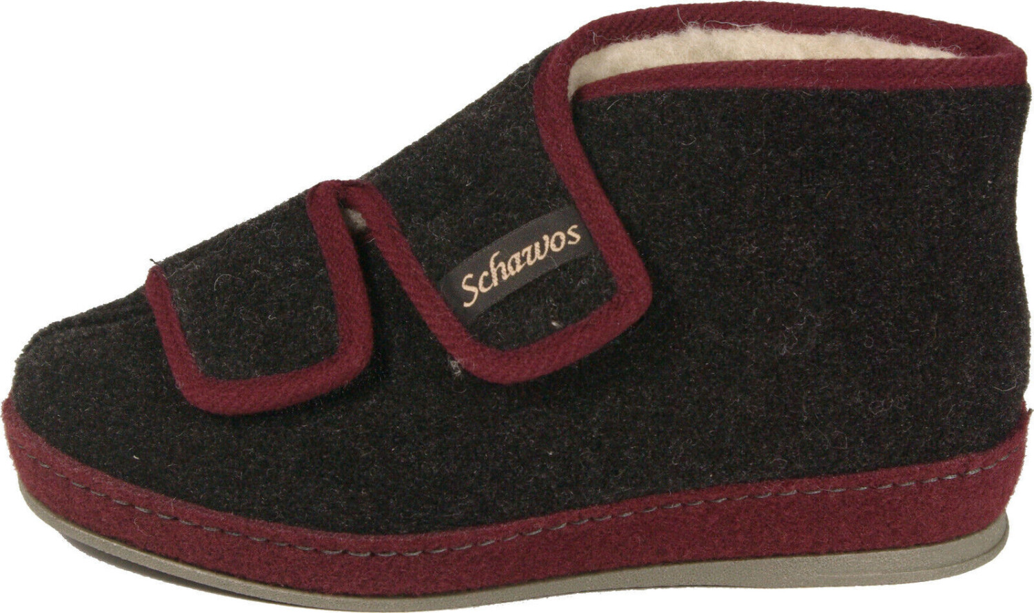 Schawos Warm senior slippers felt anthracite real wool velcro