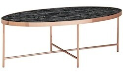Finebuy Coffee table marble look black oval 110x56 cm copper