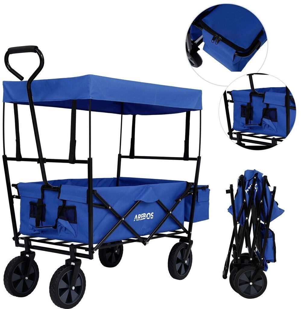 Arebos Handcart with roof, handcart, transport cart, equipment cart blue
