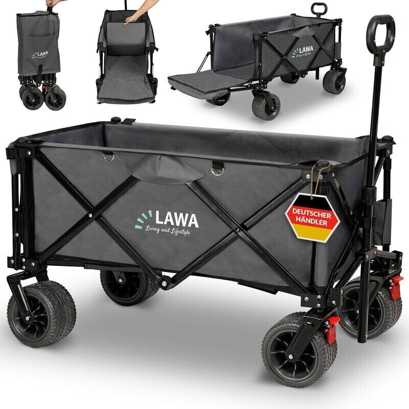 LAWA Living and Lifestyle Bollerwagen faltbar klein klappbarer Handwagen  Transportwagen 100kg mit Bremse (12,4kg leicht), mit Heckklappe, sehr  kleines Packmaß, Schwarz