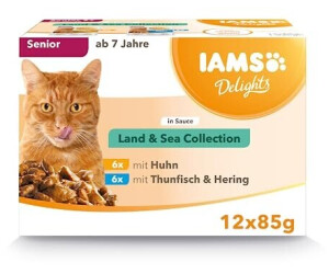 Shop IAMS Delights Senior 7 cat wet food Naturally Land and Sea Collection in Gravy 12x85g from 5.48 Today Best Deals on idealo